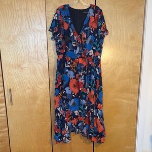 Lane Bryant Blue and Orange Floral flowy Dress